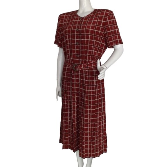 LESLIE FAY Midi Dress, XL, Dark Red Plaid, Short … - image 4