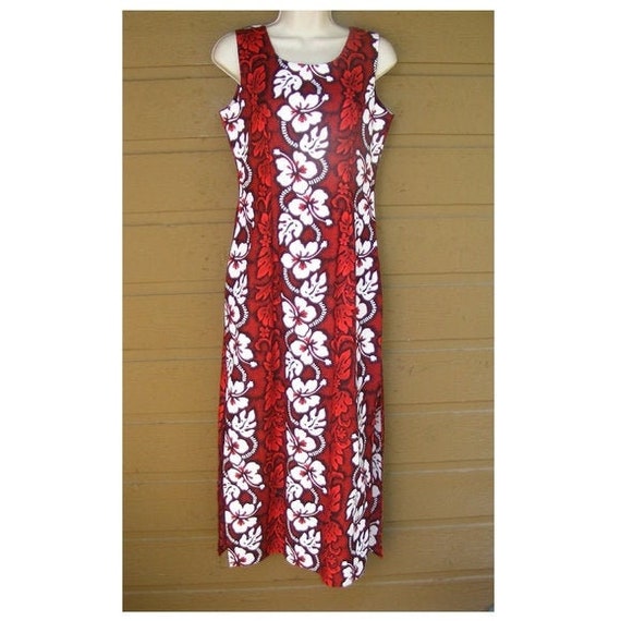 red hawaiian dress with white leaves