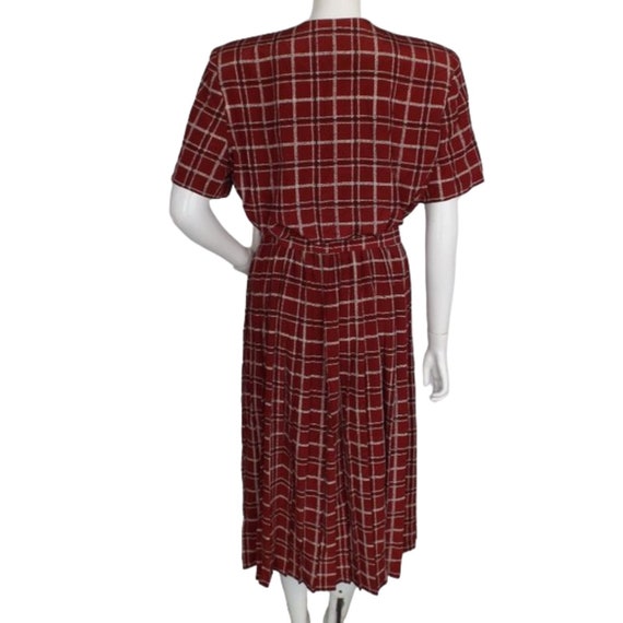 LESLIE FAY Midi Dress, XL, Dark Red Plaid, Short … - image 7