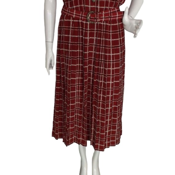 LESLIE FAY Midi Dress, XL, Dark Red Plaid, Short … - image 5