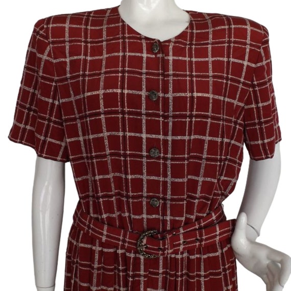 LESLIE FAY Midi Dress, XL, Dark Red Plaid, Short … - image 2