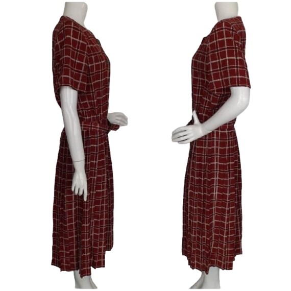 LESLIE FAY Midi Dress, XL, Dark Red Plaid, Short … - image 6