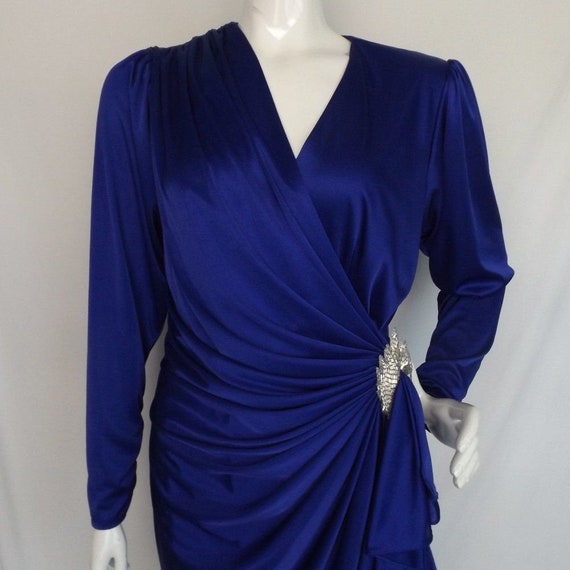 Rich Blue Wrap Dress, S/XS, Gathered Hip/Silver b… - image 5