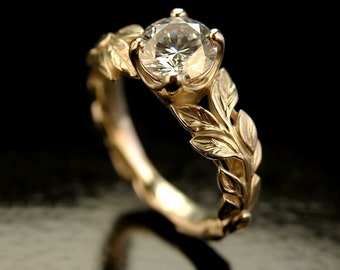 14K gouden verlovingsring | Natuur geïnspireerde ring | Bladgoud verlovingsring | Op bestelling gemaakte gouden sieraden | Elfenring | Fee-ring