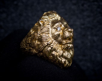 Gold Lion Ring for Men | 14K Gold Lion Head Ring | Solid Gold Statement Ring | Bold Animal Jewelry | Luxury Men’s Ring | Gift for Him