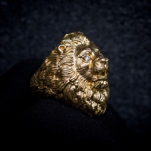 Gold Lion Ring for Men | Gold Animal Ring  | 14K Gold Men Ring  | Lion Head  | Animal Jewelry