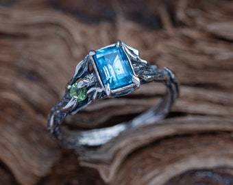 Anillo de compromiso con ramita de plata / Anillo de hada 'Lina' / Anillo de compromiso inspirado en la naturaleza / Anillo élfico / Joyería de hadas / Anillo con piedras preciosas