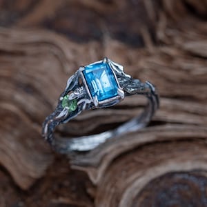Silver Twig Engagement Ring | Fairy ring &#39;Lina&#39;  | Nature Inspired  Engagement ring  |  Elven ring | Fairy Jewelry | Ring With Gemstones