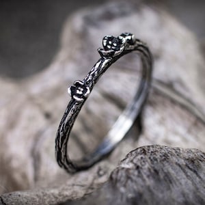 Sterling Silber Baumrinde Ring | Floral Verlobungsring | Winziger Silber Blumen Ring | Rustikaler Baumrindenring | Einzigartiger Ehering
