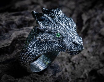 Silver Dragon Ring Mens Dragon Ring Silver Dragon Jewelry Dragon Ring  Men Dragon Head Black Dragon Ring