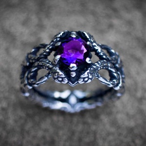 Snake Ring | Amethyst Engagement Ring  | Serpent Ring  | Serpent Jewelry  | Silver Snake Jewelry  | Silver Snake Ring | Snake Lover Gift