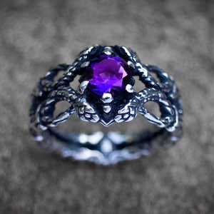 Slangenring | Amethist verlovingsring | Slangenring | Slangensieraden | Zilveren slangensieraden | Zilveren slangenring | Cadeau slangenliefhebber