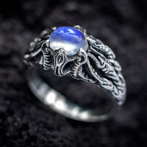 Silver & Rainbow Moonstone Fantasy Engagement Ring | Elven Wedding Ring | Fairy Ring for Women | Magical Moonstone Jewelry | Fantasy Jewelry