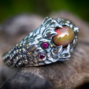 Dragon Ring with Gemstone 'Dragon Eye' | Dragon Jewelry  | Scales Ring  | Fantasy Ring  | Cool Mens Rings