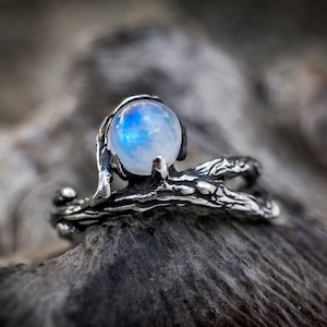 Rainbow Moonstone Ring &#39;Bine&#39; | Moonstone Engagement Ring  | Moonstone Jewelry  | Twig Engagement Ring  | Gift for Her