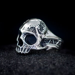 Men&#39;s Silver Skull Ring | Cyborg Biomech Design | Unique Statement Jewelry | Bold Skull Ring for Men | Heavy Silver Gothic Ring