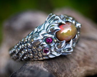 Dragon Eye Ring | Sterling Silver Dragon Ring with Gemstone | Fantasy Jewelry | Dragon Scale Ring | Mythical Creature Ring | Gothic Ring