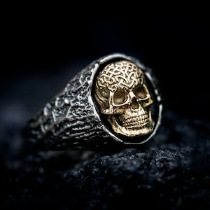 Gold Skull Ring | Momento Mori Ring | Gold Signet Ring | Mens Skull Ring | Skull Rings | Goth Ring | Biker Ring, Skull Ring Men