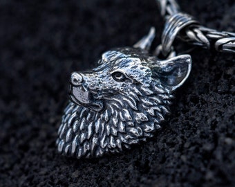 Wild Wolf Necklace | Wolf Head Pendant  | Silver Wolf Men Necklace  | Silver Animal Pendant  | Animal Jewelry  | Wolf Gift for Men