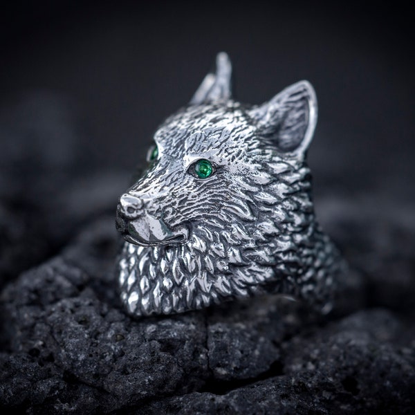 Wolf Head Men Ring | Mens Silver Wolf Ring  | Men Wolf Jewelry  | Men Animal Jewelry  | Wolf Totem  | Wolf Gift