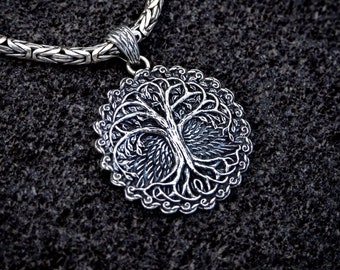 Silver Yggdrasil Pendant- Celtic Tree of Life Necklace | Viking Norse Jewelry | Sterling Silver Tree Necklace | Ash Tree With Gemstone