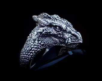 Silver Dragon Ring | Dragon Head Ring  | Mens Dragon Ring  | Sterling Silver Dragon Jewelry