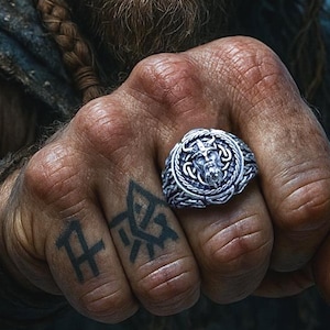 Odin Viking Ring | Celtic Knot Silver Jewelry | Viking Head Ring | Pagan Jewelry for Men | Norse Mythology Ring | Viking Accessories
