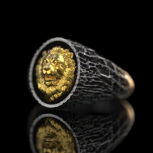 14K Gold Lion Head Ring | Gold Signet Ring  | 14K Gold Men Ring  | Gold Lion Ring  | Gold Lion Men Ring  | Gold Animal Ring