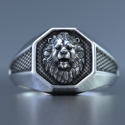 Mens Silver Lion Ring, Lion Head shops Signet Ring, Lion Ring Men, Silver Men Ring, Zodiac Lion Ring, Silver Animal ring, African Jewelry Men