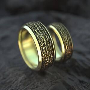 Textured Gold Ring | Wide gold band  | Wedding ring set   | Gold wedding bands  | Couple Ring Set  | Textured wedding rings