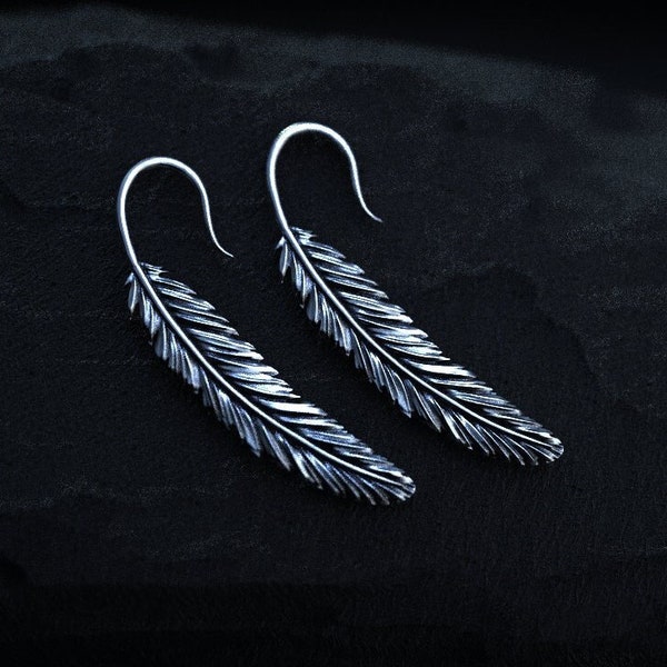 Boucles d'oreilles plumes en argent sterling | Boucles d'oreilles plumes Boho | Bijoux en plumes d'argent | Boucles d'oreilles plumes