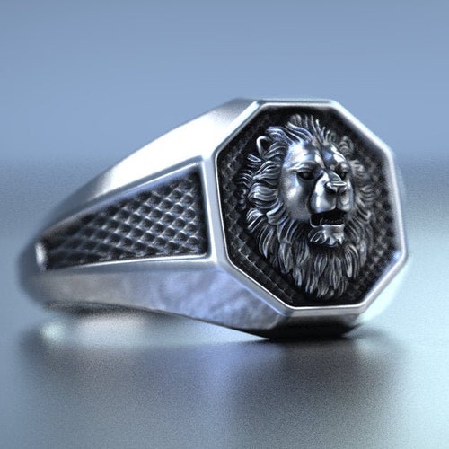 Mens Silver Lion Ring, Lion Head shops Signet Ring, Lion Ring Men, Silver Men Ring, Zodiac Lion Ring, Silver Animal ring, African Jewelry Men