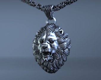 Lion Head Mens Pendant | Lion Men Necklace  | Silver Lion Necklace  | Wild Lion Pendant  | Lion Gift