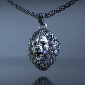 Silver Lion Head Pendant for Men | Wild Lion Necklace | Unique Lion Jewelry Gift