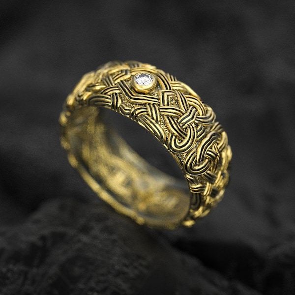 14K Gold Celtic Knot Ring | Celtic Wedding Ring  | Celtic Knot Ring Gold  | Gold Viking Ring  | Men's Celtic Gold Ring