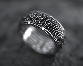 Muster Ring | Geek Ehering | Steampunk Ring | Geometrischer Ring | Geometrischer Schmuck | Industrieller Ring