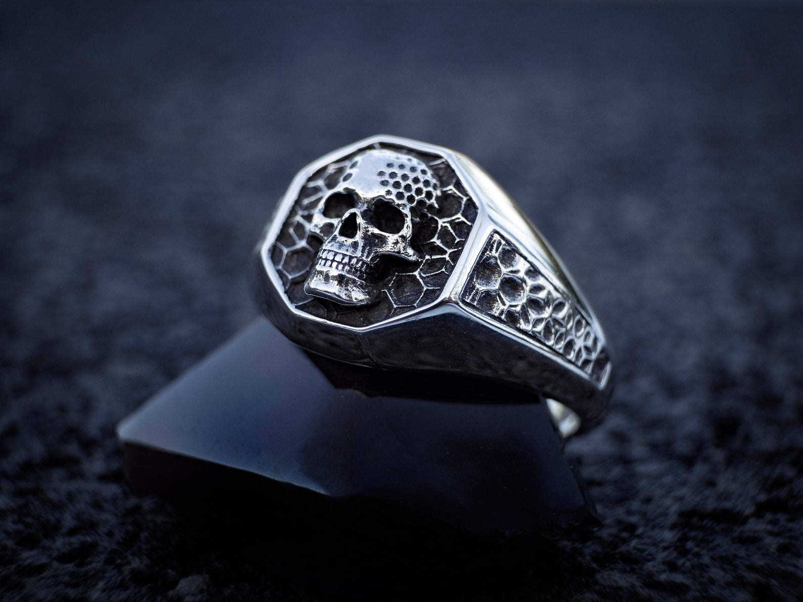 Silver Skull Ring Hexagon Skull Ring Ring Men Etsy