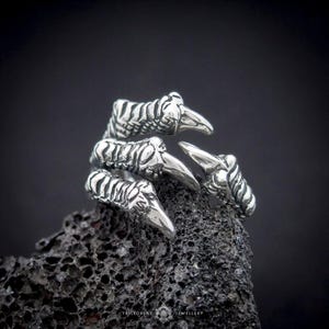 Oxidized Sterling Silver Adjustable Dragon Claw Ring, Fantasy Jewelry