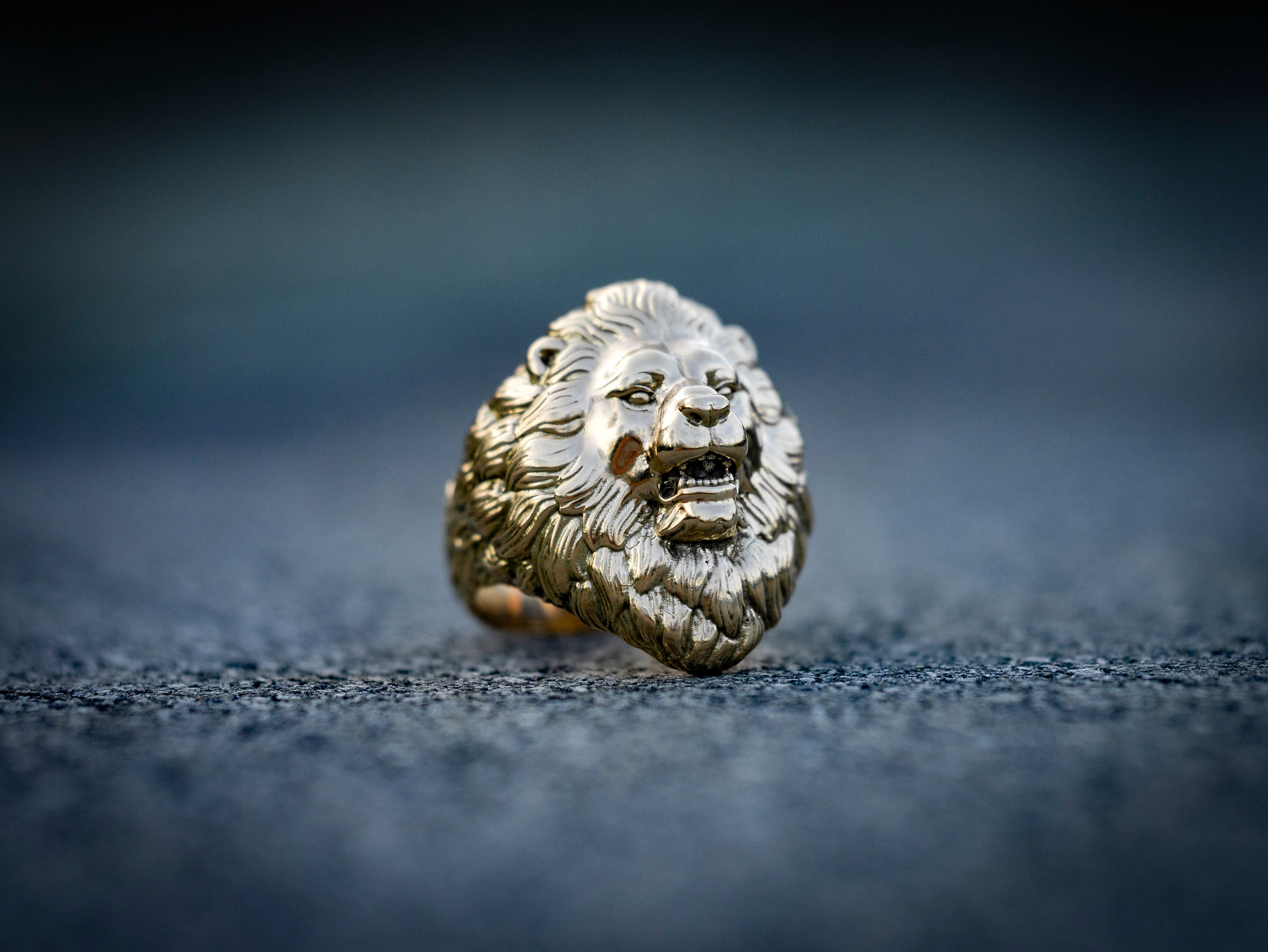 Solid 18K Yellow Gold Mens Lion Ring with Diamond Eyes Size 5 - 15 | eBay