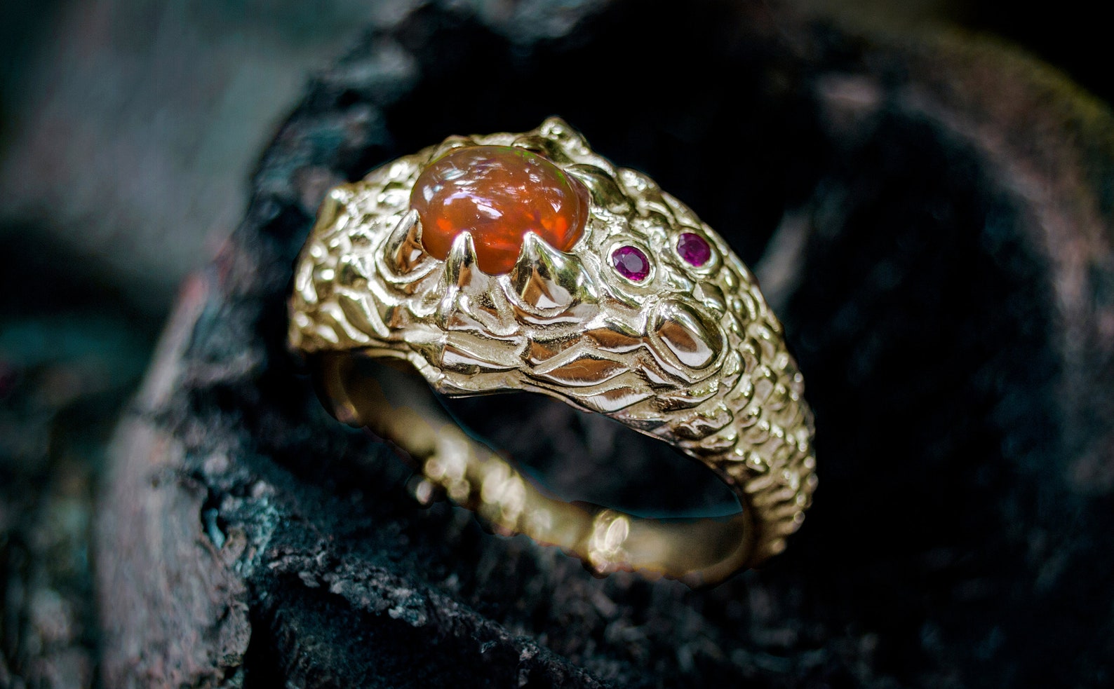 Unique Mens Ring Gold Dragon Ring 'dragon Eye' Etsy