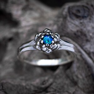 Sterling Silver Rainbow Moonstone Ring, Silver Flower Design image 4