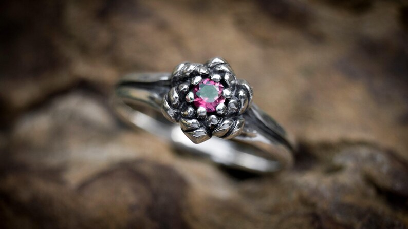 Sterling Silver Rainbow Moonstone Ring, Silver Flower Design image 7