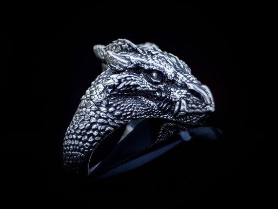 Mens silver on sale dragon ring