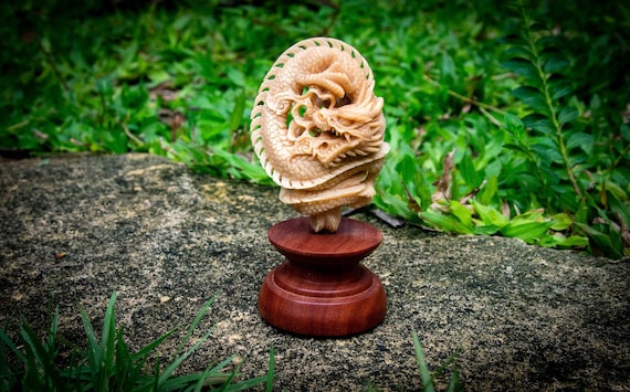Dragon Figurine, Custom Figurine, Vegetable Ivory, Tagua Nut Carving