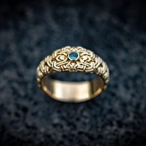 14K Yellow Gold Mandala Ring with Natural Gemstone
