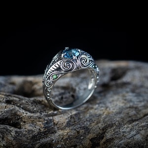 Elfen-Verlobungsring aus Sterlingsilber, von der Natur inspirierter viktorianischer Schmuck