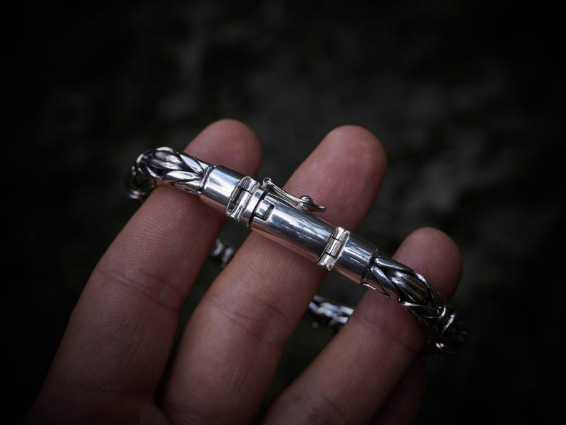 Massief sterling zilveren Bali Byzantijnse armband, 8 mm, 19 cm afbeelding 5