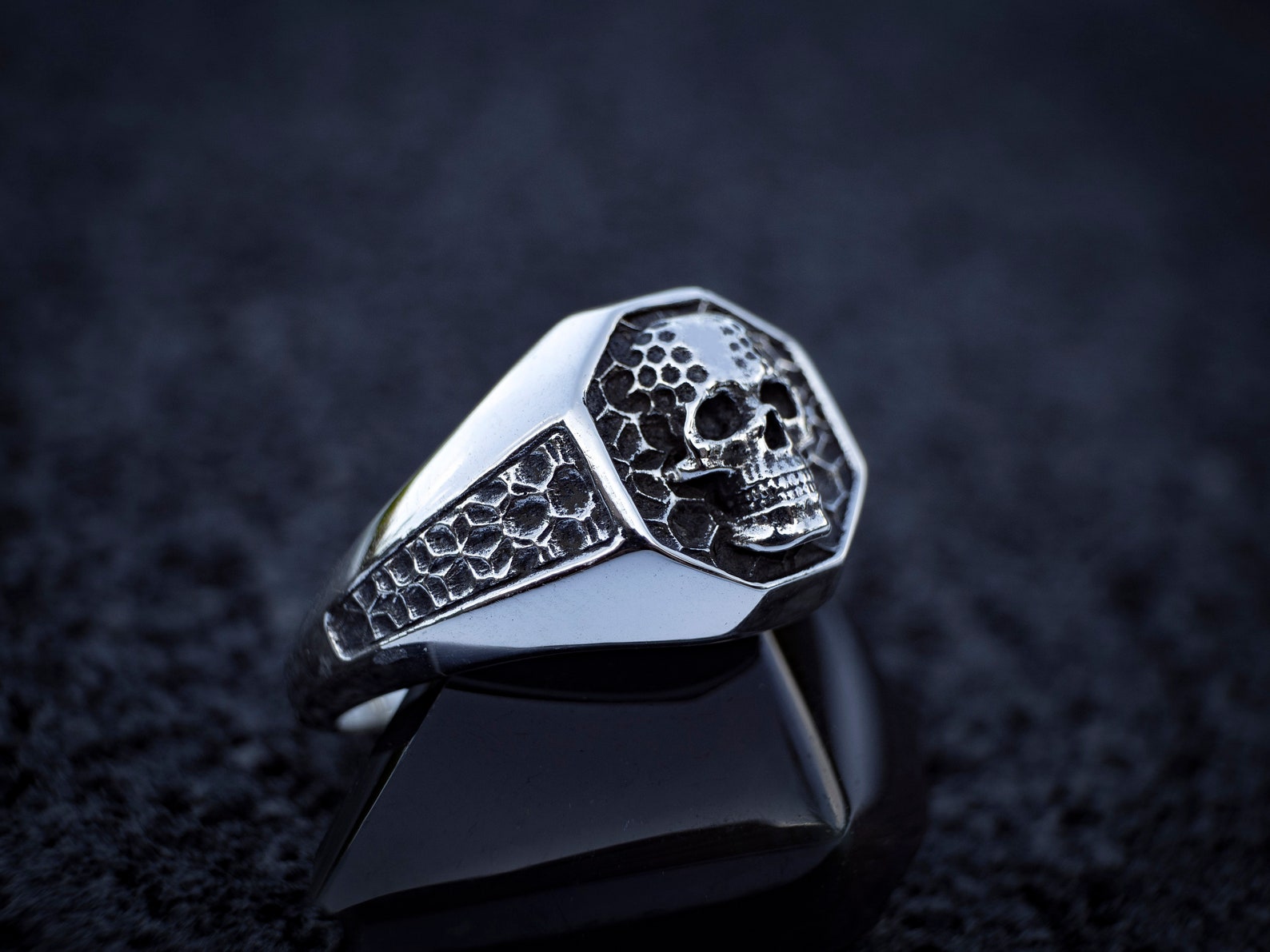 Silver Skull Ring Hexagon Skull Ring Ring Men Etsy