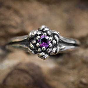 Sterling Silver Rainbow Moonstone Ring, Silver Flower Design image 8