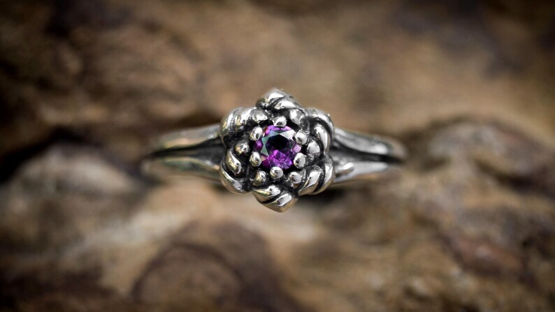 Sterling Silver Rainbow Moonstone Ring, Silver Flower Design image 8